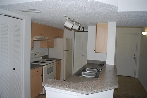a kitchen with a counter top and a sink