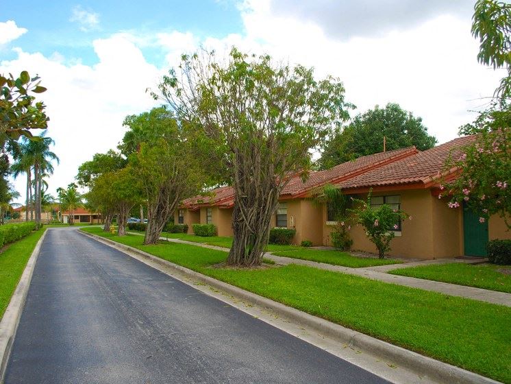Buildings near the street and sidewalk Cross Keys in North Lauderdale Florida