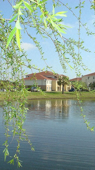 view to buildings from across the lake at Hunters Run, Florida, 32068