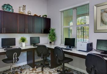 Business center with computers for resident use at Mirabella Apartments, Princeton