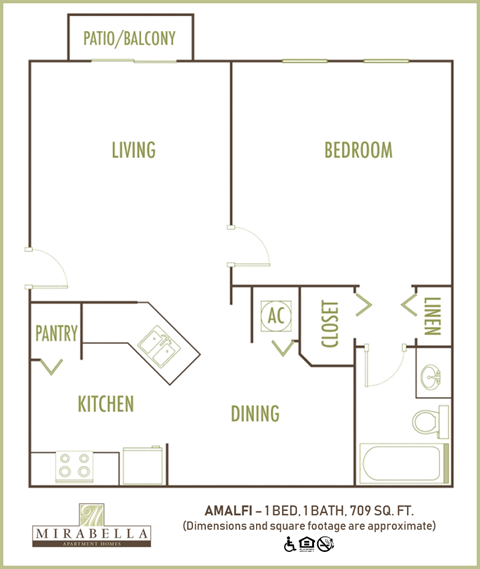 Mirabella Apartments 1 bedroom 2D floor plan at Mirabella Apartments, Princeton, Florida