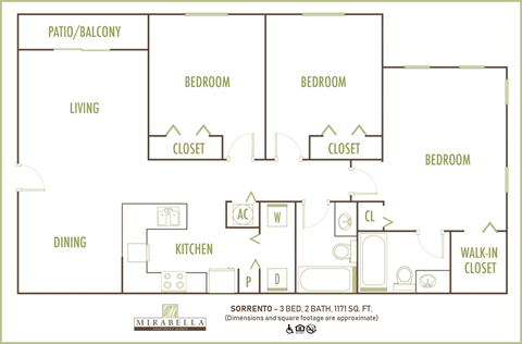 Mirabella Apartments 3 bedroom 2D floor plan at Mirabella Apartments, Florida