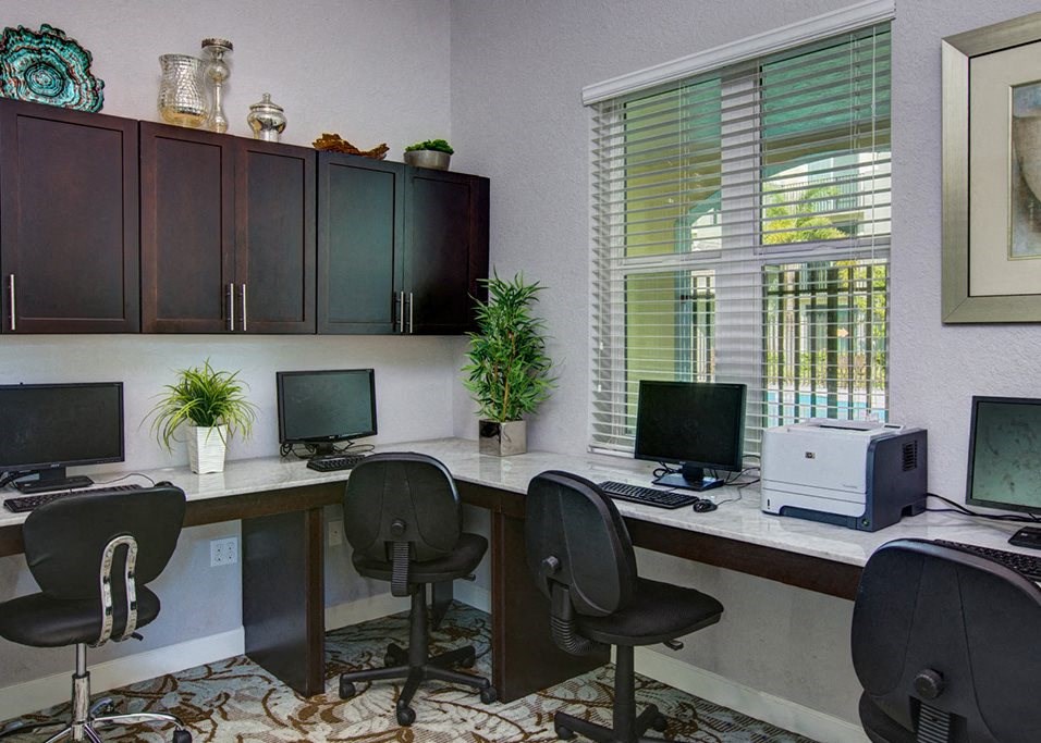 Mirabella Apartments business center with computers for resident use at Mirabella Apartments, Florida