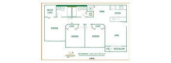 Valencia Pointe 3 bedroom 2 bath 2D floor plan