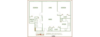 Villa Hermosa 2D floor plan of 2 bedroom 1 bath
