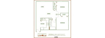 Villa Hermosa 2D floor plan of 2 bedroom 1 bath