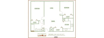 Villa Hermosa 2D floor plan of 2 bedroom 1 bath