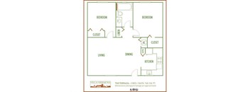 Villa Hermosa 2D floor plan of 2 bedroom 1 bath