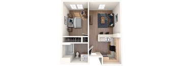 a bedroom with a bed and a mirror at K Street Flats, Berkeley, 94704