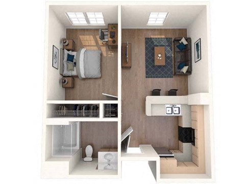 a bedroom with a bed and a mirror at K Street Flats, Berkeley, 94704