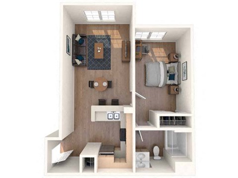 a two bedroom apartment with a bathroom and living room at K Street Flats, California