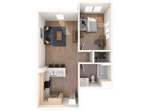 a floor plan of a studio apartment at K Street Flats, Berkeley, 94704 