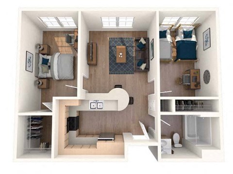 a floor plan of a two bedroom apartment at K Street Flats, Berkeley, CA 