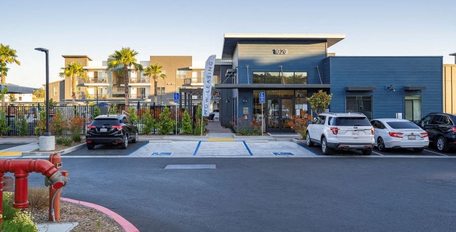 a parking lot in front of a building at 38° NORTH, Santa Rosa California