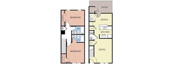 2 Bed 2 Bath Floorplan at Palm Bay Apartments