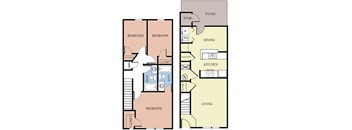 3 Bed 2 Bath Floorplan at Palm Bay Apartments
