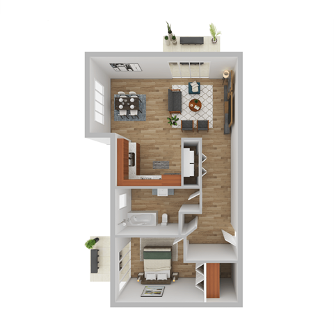 a floor plan of a studio apartment with a bedroom and a living room at Quail Run Apartments, Vancouver, WA 98684