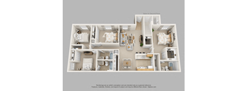 A 3D floor plan of a house with stairs leading to the second floor at The Villages on Millenia Apartments, Orlando, FL