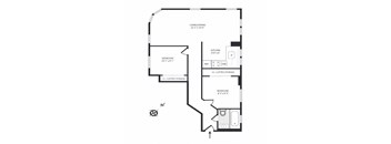 A black and white image of a floor plan for a living and dining area.
