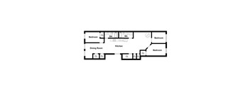 A floor plan of a house with two bedrooms, a dining room, a kitchen, and a living room.