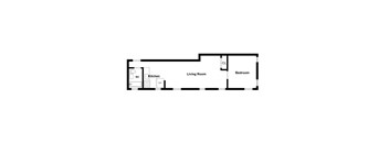 A floor plan of a living room, kitchen and bedroom.
