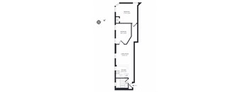 A floor plan of a house with a living room, kitchen, and two bedrooms.