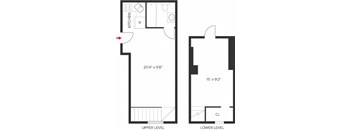 A floor plan of a two-level home with a kitchen and a cellar.