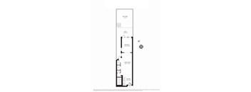 A floor plan of a building with a living room, dining room, kitchen, and bathrooms.