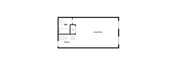 A floor plan of a living room and kitchen.