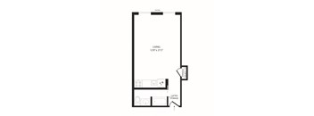 A floor plan of a living space with lofted storage.