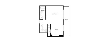 A floor plan of a home with a living room, kitchen, and bedroom.
