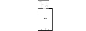 A floor plan of an apartment with an office and a bathroom.