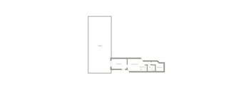 A floor plan of a house with a living room, two bedrooms, a kitchen, and a bathroom.