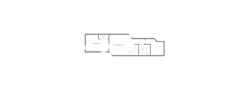 A floor plan of a living space with a bedroom and a living room.