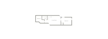 A floor plan of a living space with three bedrooms.