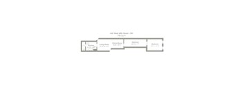 A floor plan of an apartment at 426 West 48th Street showing a kitchen, living room, dining room, and two bedrooms.