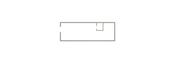 A simple outline drawing of a rectangle with a smaller rectangle and a square cut out of it.
