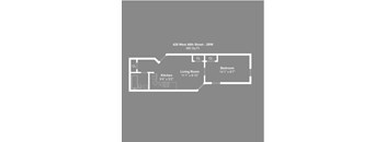 A floor plan of an apartment at 428 West 48th Street - 2RW, showing a kitchen, living room, and bedroom.