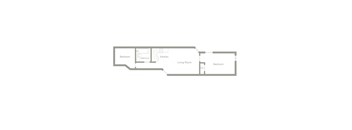 A floor plan of a house with two bedrooms, a living room, a kitchen, and a bathroom.