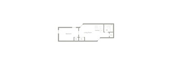 A floor plan of a room with a bedroom, living room and kitchen.