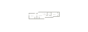 A floor plan of a living space with a kitchen, living room, and three bedrooms.