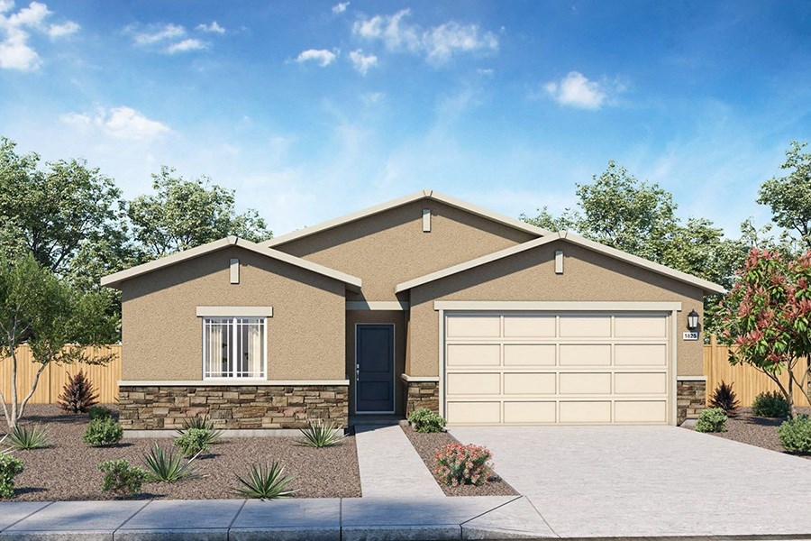 Rendering of building exterior with driveway and landscape