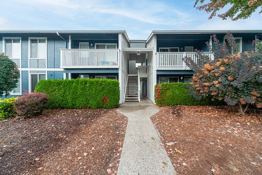 Exterior view of building with landscape