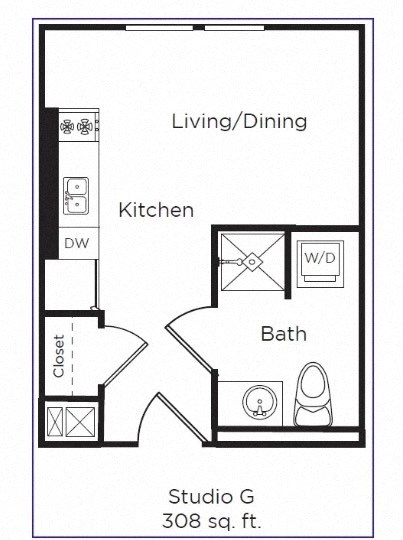 Studio 1 bath G floor plan at DOCK 59 APARTMENTS, PORTLAND, OR, 97209