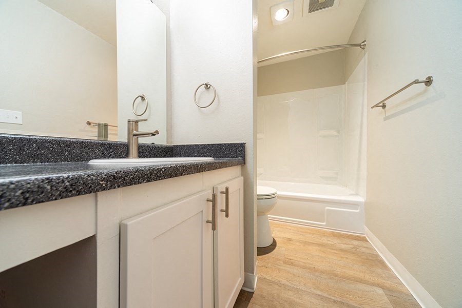 Bathroom sink vanity and shower