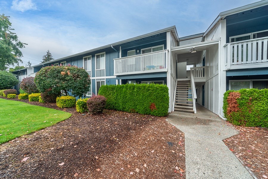 Exterior view of building with landscape