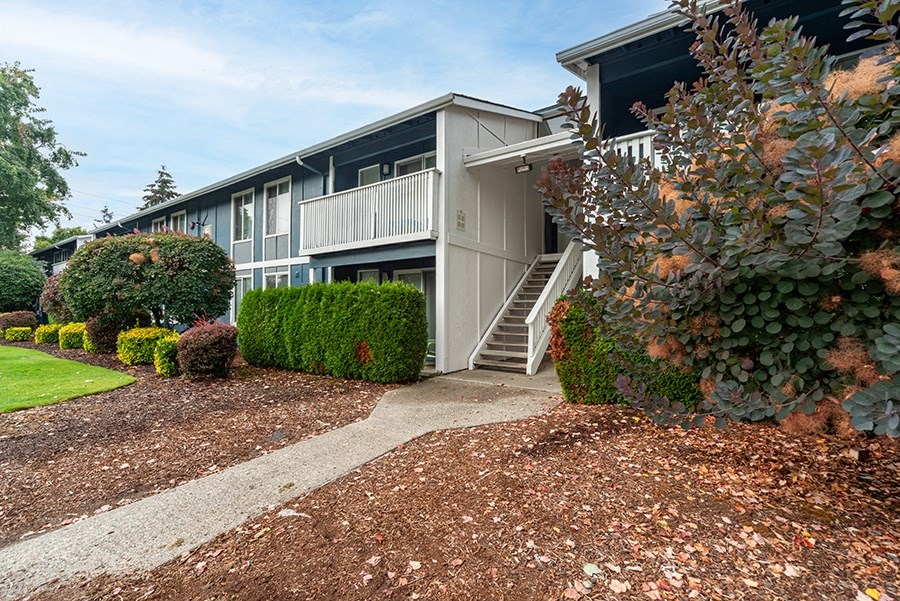 Exterior view of building with landscape