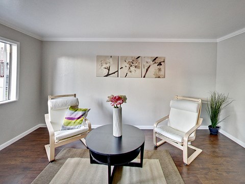 living area with plank flooring at THE POST Apartments, PLEASANT HILL , California