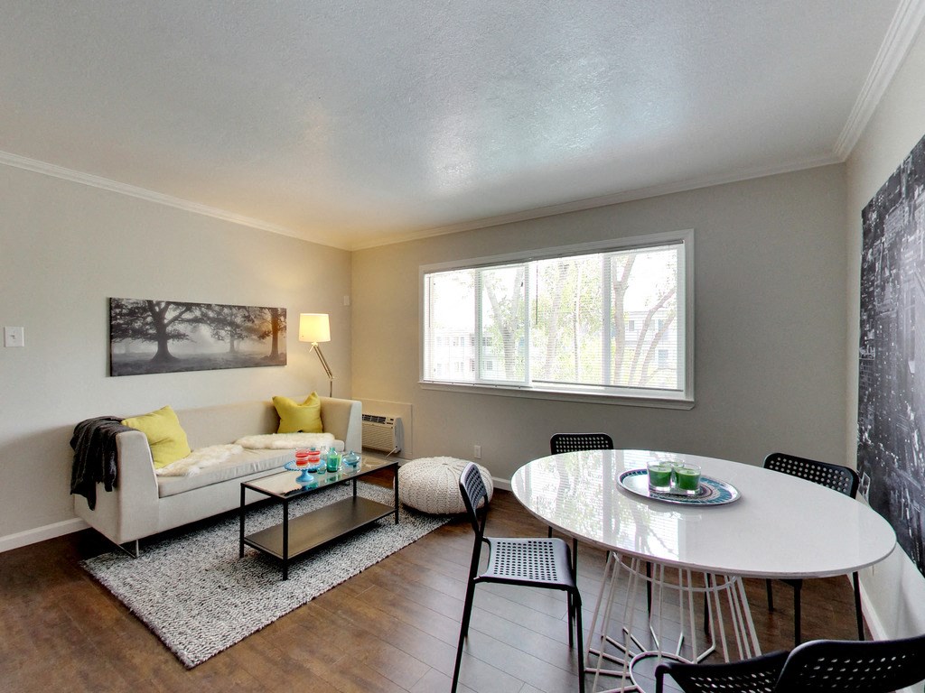 living area with plank flooring at THE POST Apartments, PLEASANT HILL , California