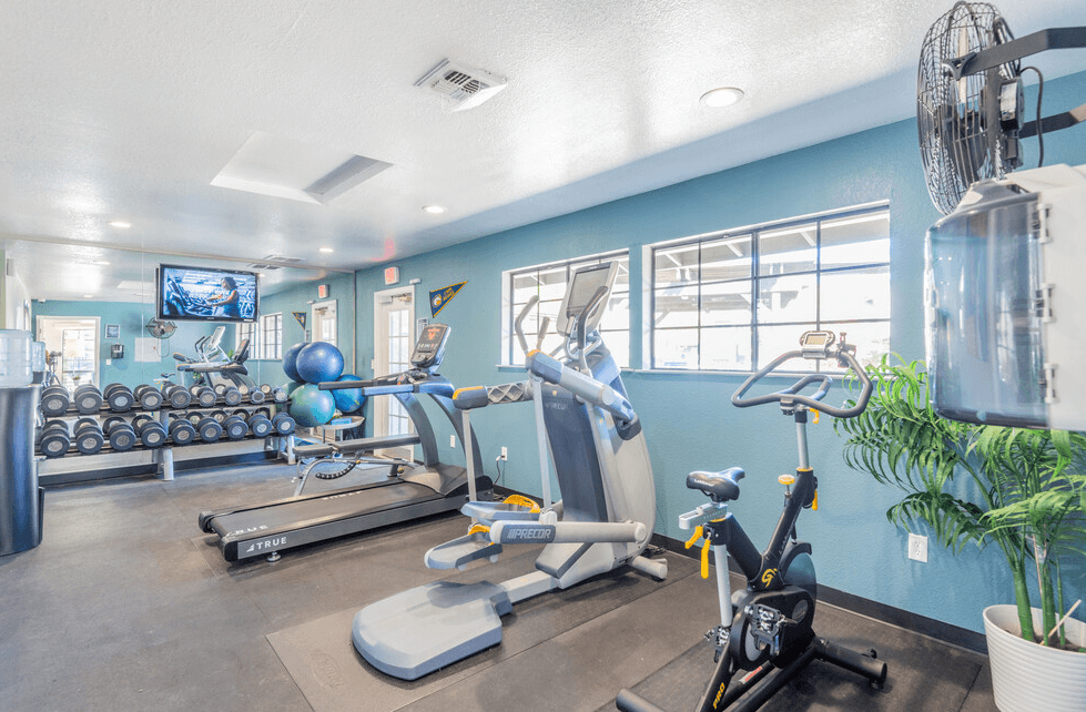 Fitness room with cardio and weights